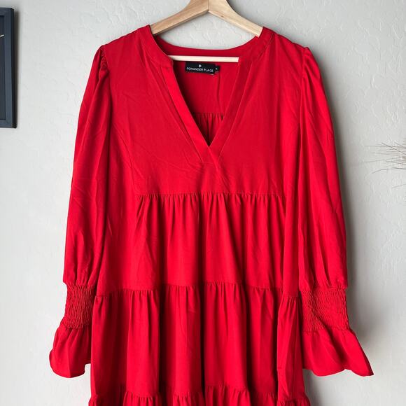 Tuckernuck Pomander Place Kenzo Red Ruffle Tiered V-Neck Mini Dress Size XL - Picture 3 of 7